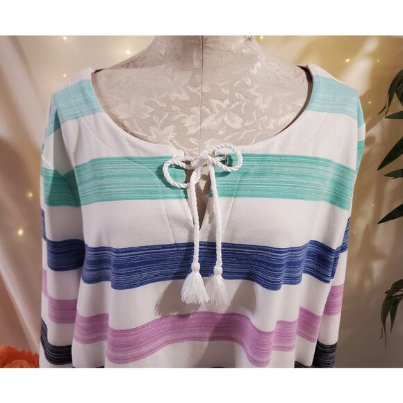 T by Talbots Striped Lace Up Rope Tassel 3/4 Sleeve Pullover Top Plus Size 3X - Picture 5 of 10